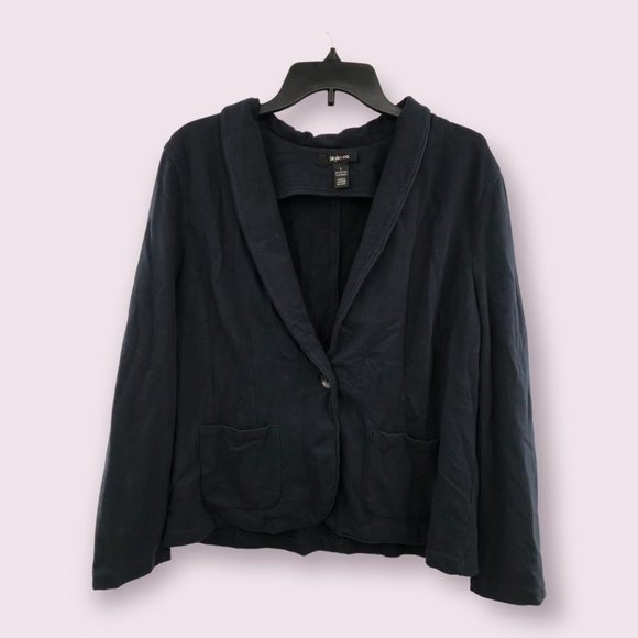 ^ Style & Co Women's Large Dark Blue Blazer One Button Cardigan W/ Pockets - Picture 1 of 4